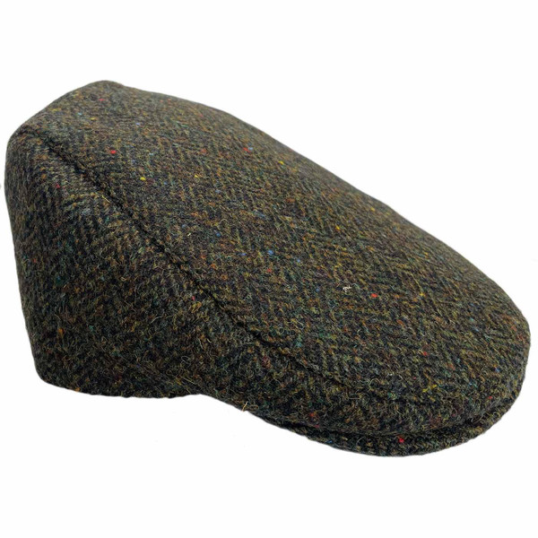 Failsworth Oban Harris Tweed Retro Flat Cap with Ear Protector in Green