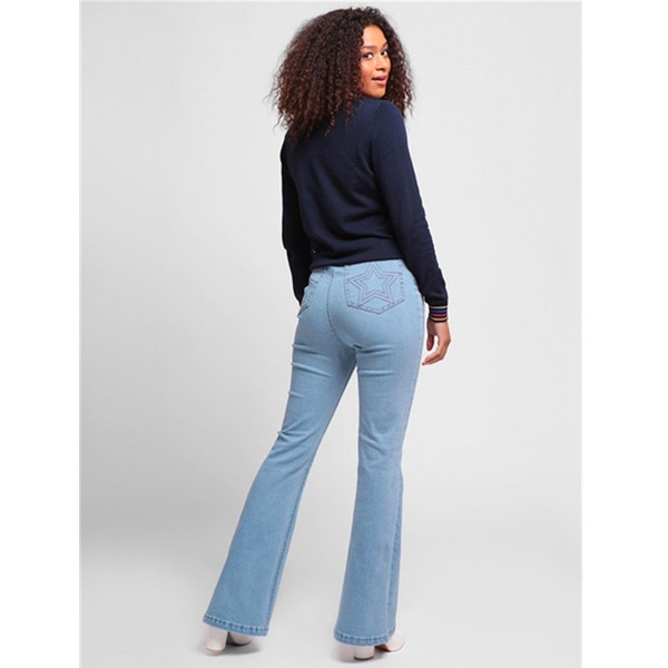 Bright and Beautiful Donna Retro 70s Star Pocket Flared Jeans