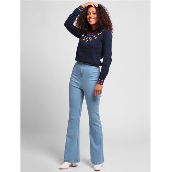 Bright and Beautiful Donna Retro 70s Star Pocket Flared Jeans