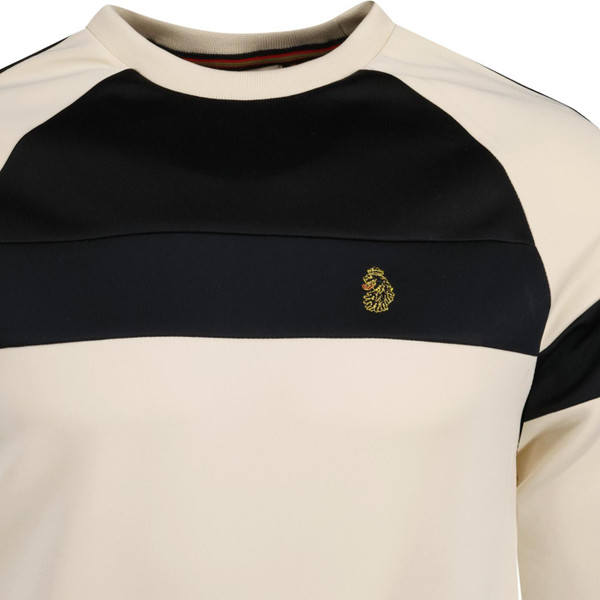 luke 1977 mens adam contrast panels crew neck sweater ecru