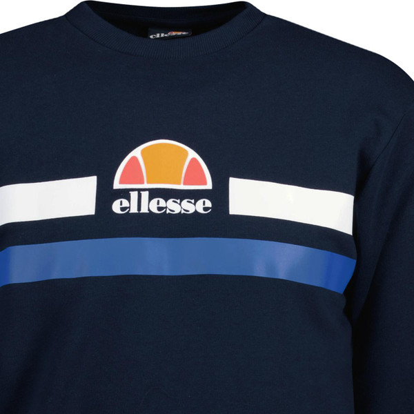 ellesse mens prella chest stripes logo print crew neck sweatshirt navy