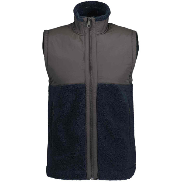 Farah Nehemah Retro Fleece Panel Funnel Neck Gilet in True Navy