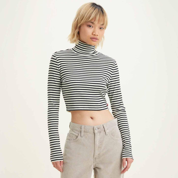 Levi's Oriel Retro 60s Ribbed Stripe Turtleneck Top in Dill Caviar Levi's Oriel Retro 60s Ribbed Stripe Turtleneck Top in Dill Caviar