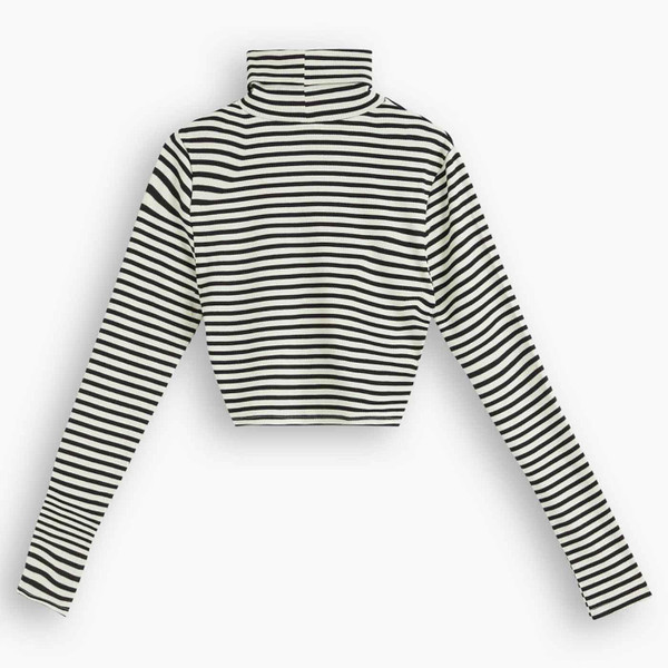 Levi's Oriel Retro 60s Mod Ribbed Stripe Turtleneck Top in Dill Caviar Levi's Oriel Retro 60s Mod Ribbed Stripe Turtleneck Top in Dill Caviar