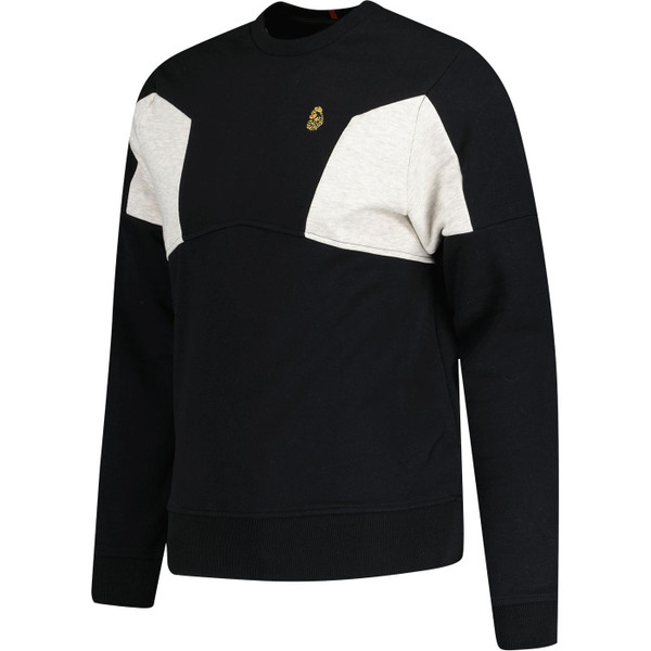 luke 1977 mens monaco colour block crew neck sweatshirt jet black