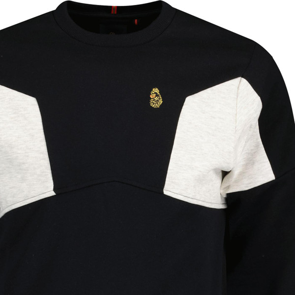luke 1977 mens monaco colour block crew neck sweatshirt jet black