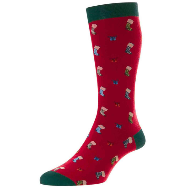 Scott Nichol Starfield Retro Made in England Stocking and Presents Christmas Socks in Red