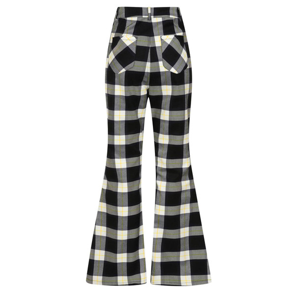 Bright and Beautiful Donna Retro 70s Gingham Check Women's Flares in Black/White