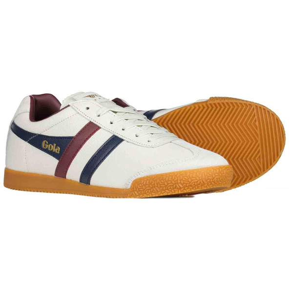 Gola Classics Harrier Leather Men's Retro 90s Trainers in Off White/Navy/Burgundy