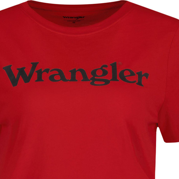 wrangler womens regular fit logo print crew neck tshirt formula red