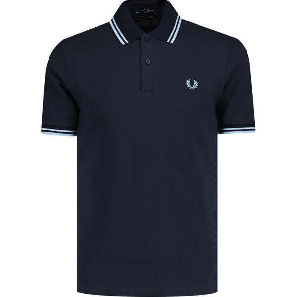 fred perry mens twin tipped pique polo tshirt navy baby blue