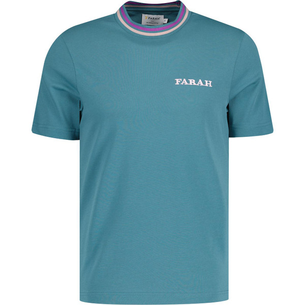farah vintage mens hanley retro tipped crew neck tshirt ocean blue