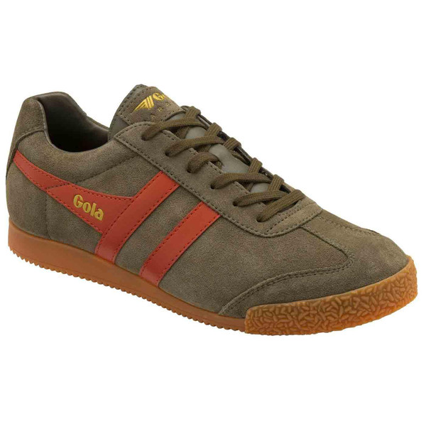 Gola Classics Harrier Suede Retro Men's Trainers in Khaki/Orange Spice CMA192NY Gola Classics Harrier Suede Retro Men's Trainers in Khaki/Orange Spice CMA192NY