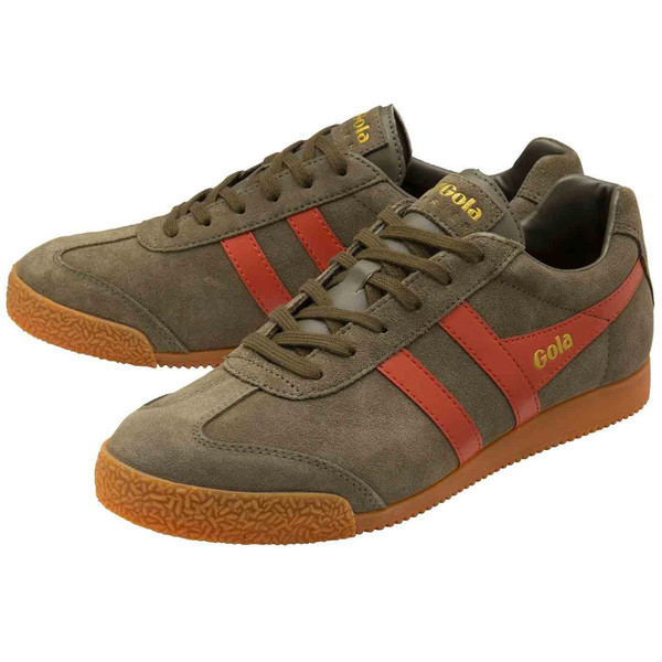 Gola Classics Harrier Suede Retro 1970s Men's Trainers in Khaki/Orange Spice CMA192NY Gola Classics Harrier Suede Retro 1970s Men's Trainers in Khaki/Orange Spice CMA192NY
