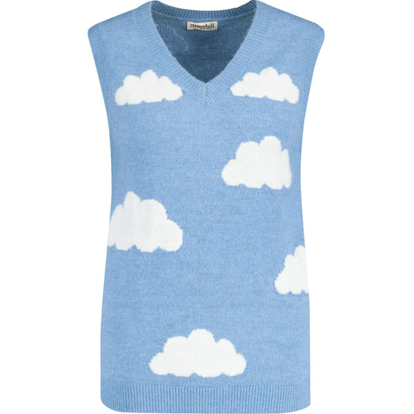 sugarhill brighton womens kayleigh jaquard knit clouds pattern v neck vest blue