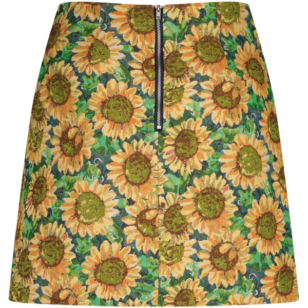 louche womens aubin sunflower a line jacquard mini skirt yellow green