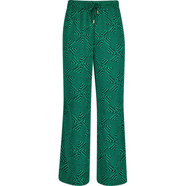 louche womens emmanuella patchwork print wide leg drawstring trousers green black