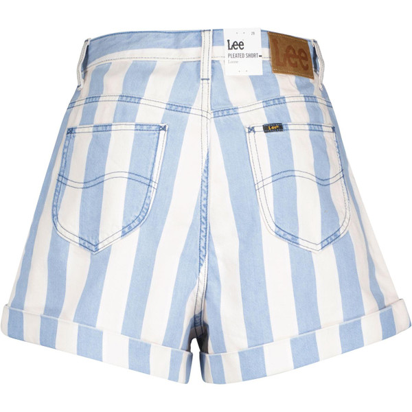 lee jeans womens pleated wide stripe denim shorts white blue