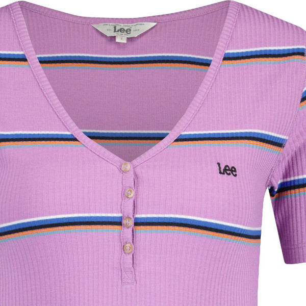 lee jeans womens henley ribbed stripe button v neck tshirt pansy lilac