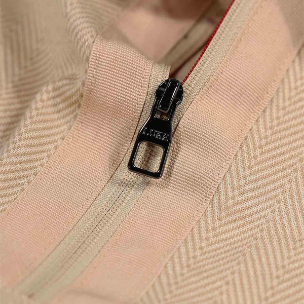 Luke Luzech Men's Mod Herringbone Zip Neck Polo Shirt in Biscuit M711401