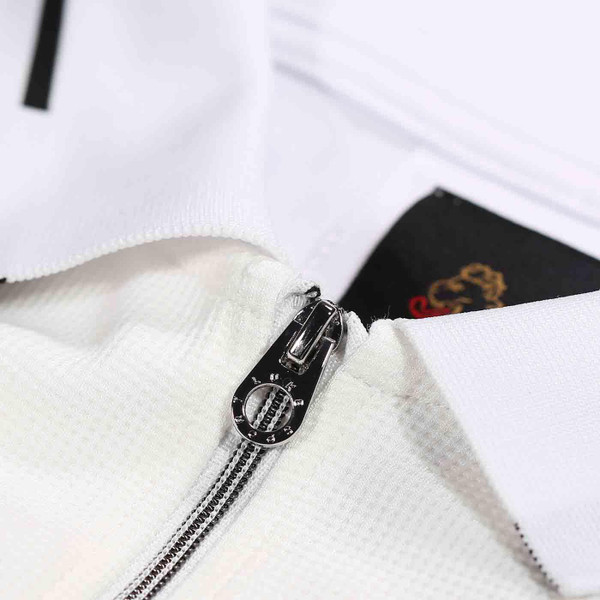 Luke Sport Zip Lock Men's Mod Texture Panel Polo Shirt in White/Black M711450