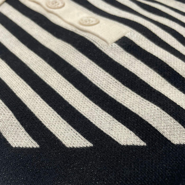 Madcap England Firebird 70s Mod Jacquard Knit Polo Shirt in Black Close Up