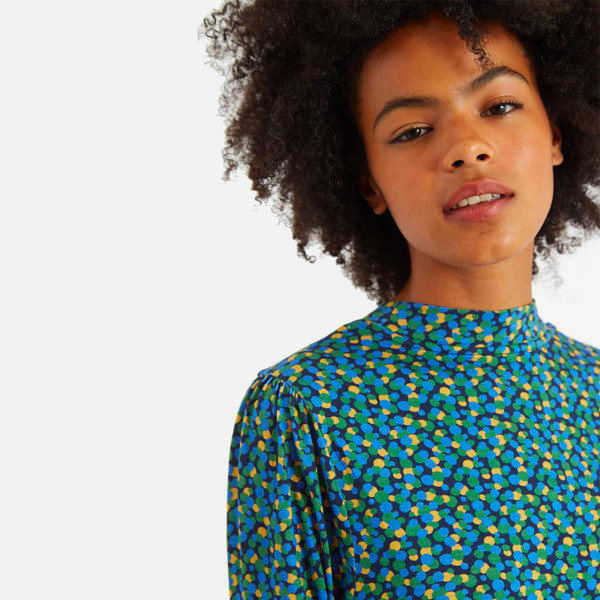 Louche Gilly Bubble Pop Long Sleeve Retro 1960s Jersey Top in Blue