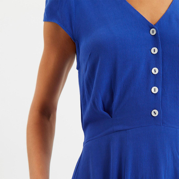 Louche Cathleen Mini Moss 70s Crepe Blue Tea Dress