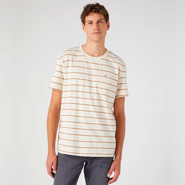 Wrangler Retro Stripe Pocket Tee in Pale Blush