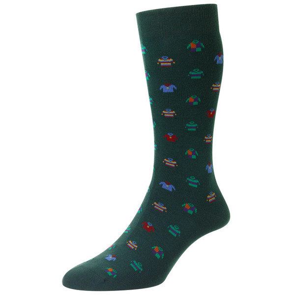 Scott Nichol Sedgley Rugby Shirt Pattern Retro Socks in Conifer. Made in England. YS4073 002