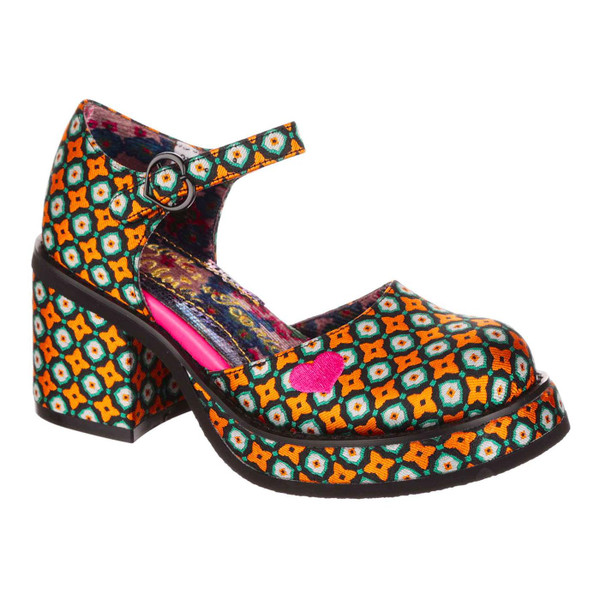 Irregular Choice Night Fever 70s Geometric Print Heels in Orange