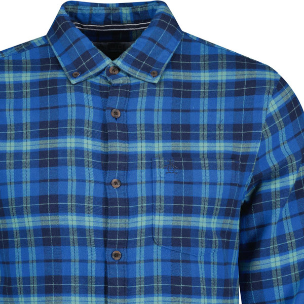 original penguin mens plaid pattern long sleeve flannel shirt classic blue