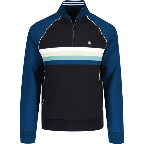 original penguin mens ponte chest stripes quarter zip raglan sleeve sweatshirt true black