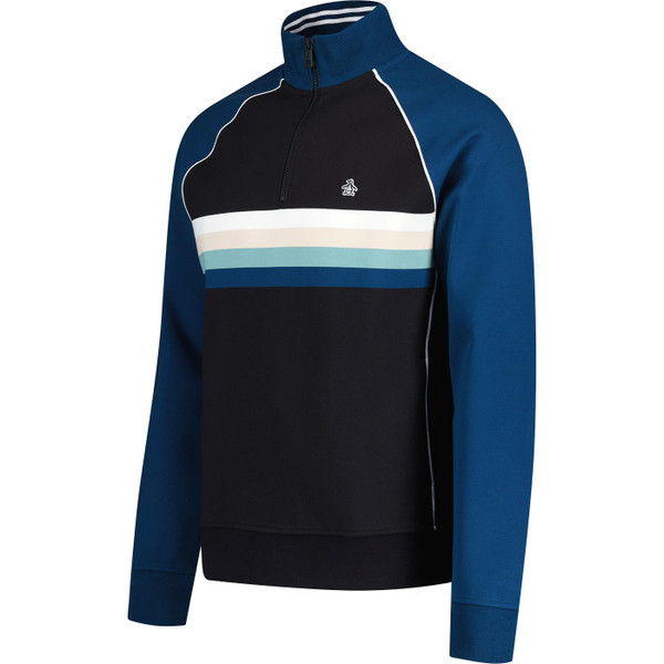 original penguin mens ponte chest stripes quarter zip raglan sleeve sweatshirt true black