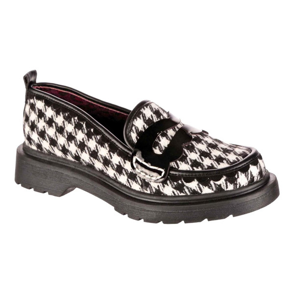 Irregular Choice Old Dawg 2-Tone Dogtooth Loafers in Black and White 4697-03A