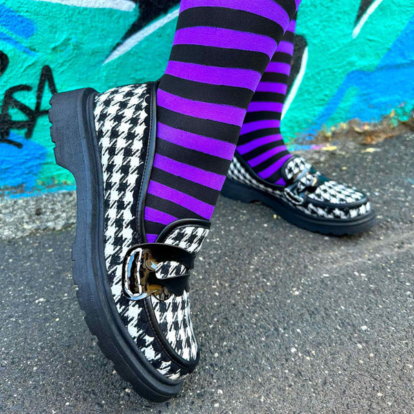 Irregular Choice Old Dawg Mod Dogtooth Loafers in Black and White 4697-03A