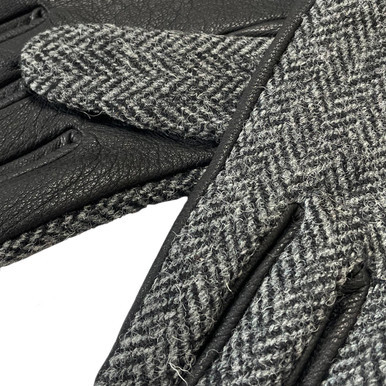 Failsworth Harris Tweed Herringbone Retro Gloves in Black and Grey