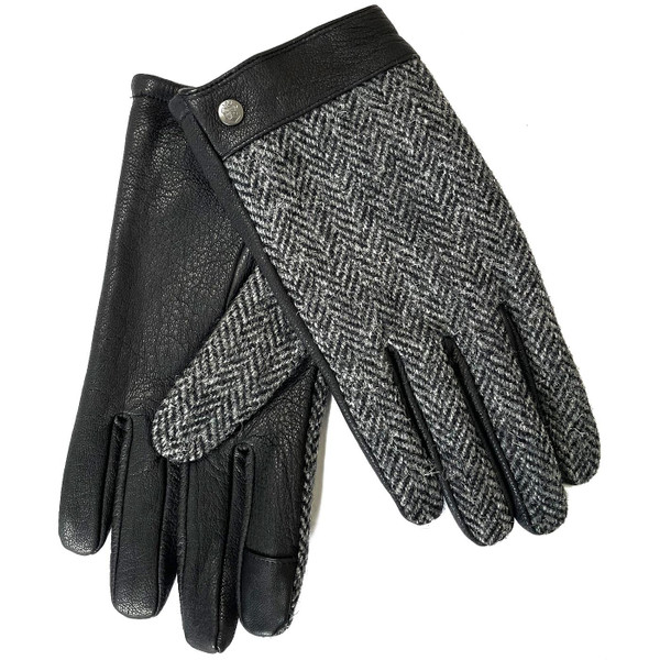 Failsworth Harris Tweed Herringbone Gloves in Black and Grey