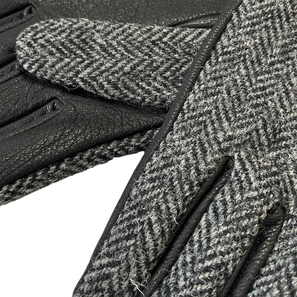 Failsworth Harris Tweed Herringbone Retro Gloves in Black and Grey
