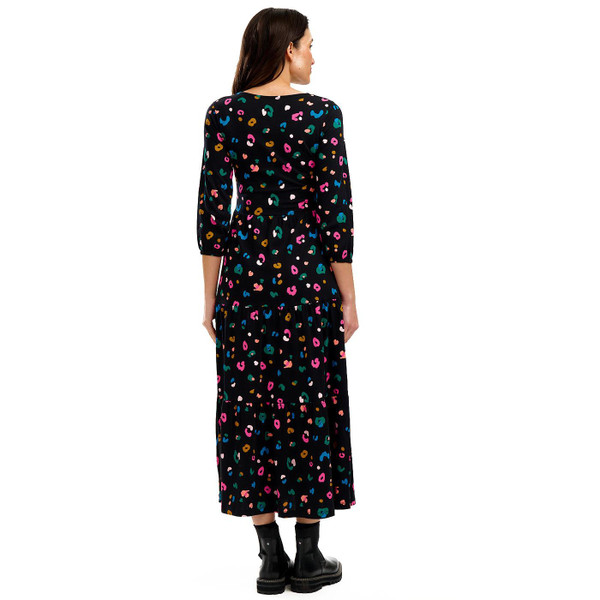 Sugarhill Brighton Bakari Abstract Spot Print Jersey Midi Dress in Black D1029
