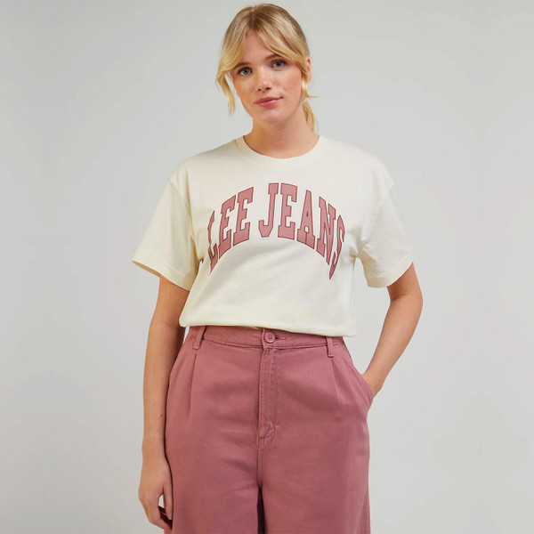 Lee Women's Crew Neck Retro Logo T-shirt in Ecru 112341271