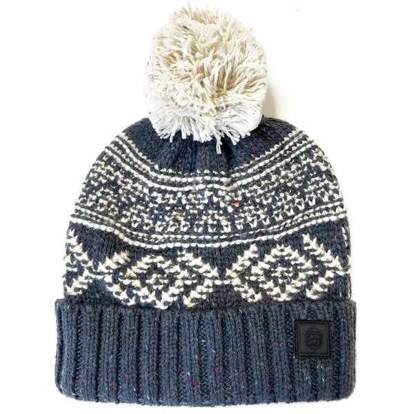 Failsworth Fairisle Retro 70s Bobble Hat in Navy and Oatmeal