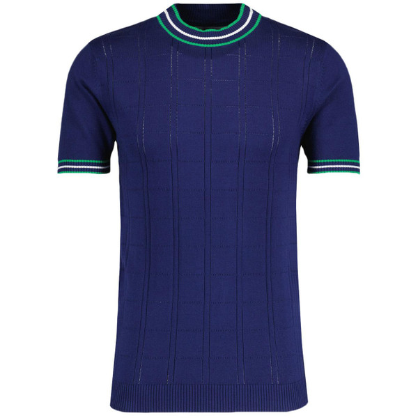 Madcap England Wilson 60s Mod Pointelle Knit Mock Turtleneck Tee in Navy MC1041 Madcap England Wilson 60s Mod Pointelle Knit Mock Turtleneck Tee in Navy MC1041