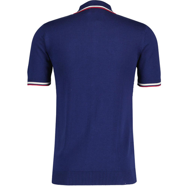 Cannon 60s Mod Ring Zip Spear Collar Grid Check Polo Shirt in Navy by Madcap England MC1070 Cannon 60s Mod Ring Zip Spear Collar Grid Check Polo Shirt in Navy by Madcap England MC1070