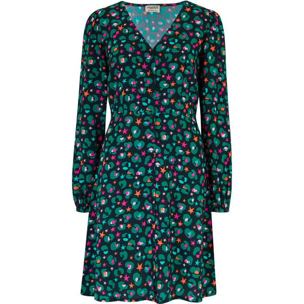Sugarhill Brighton Natalia Leopard Star Tea Dress in Black D0969