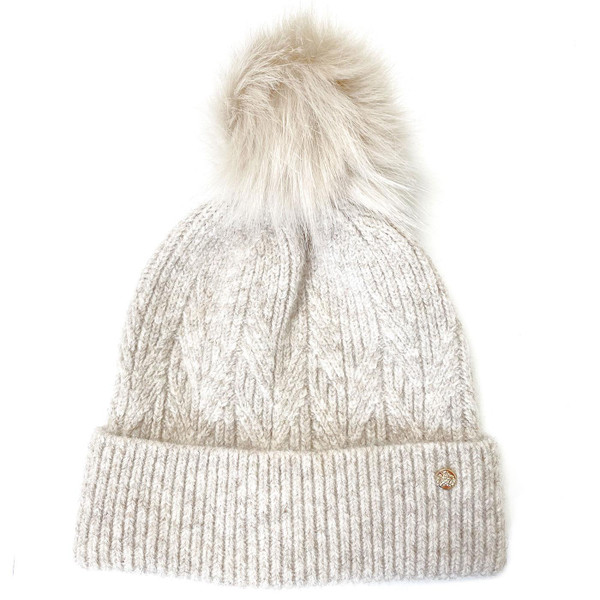 Failsworth Alice Cable Knit Bobble Hat in Oatmeal