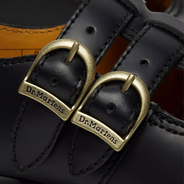 Double buckle fasten on Dr Martens Women's 8065 Mary Jane T-bar 60s Retro Shoes in Black Leather