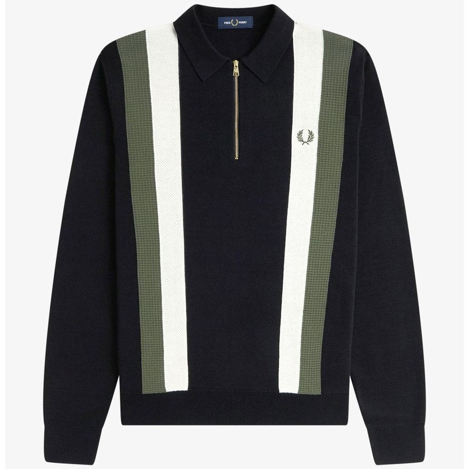 FRED PERRY KNIT POLO SHIRT ニットポロ Fred Perry striped knit polo shirt in blue | ASOS