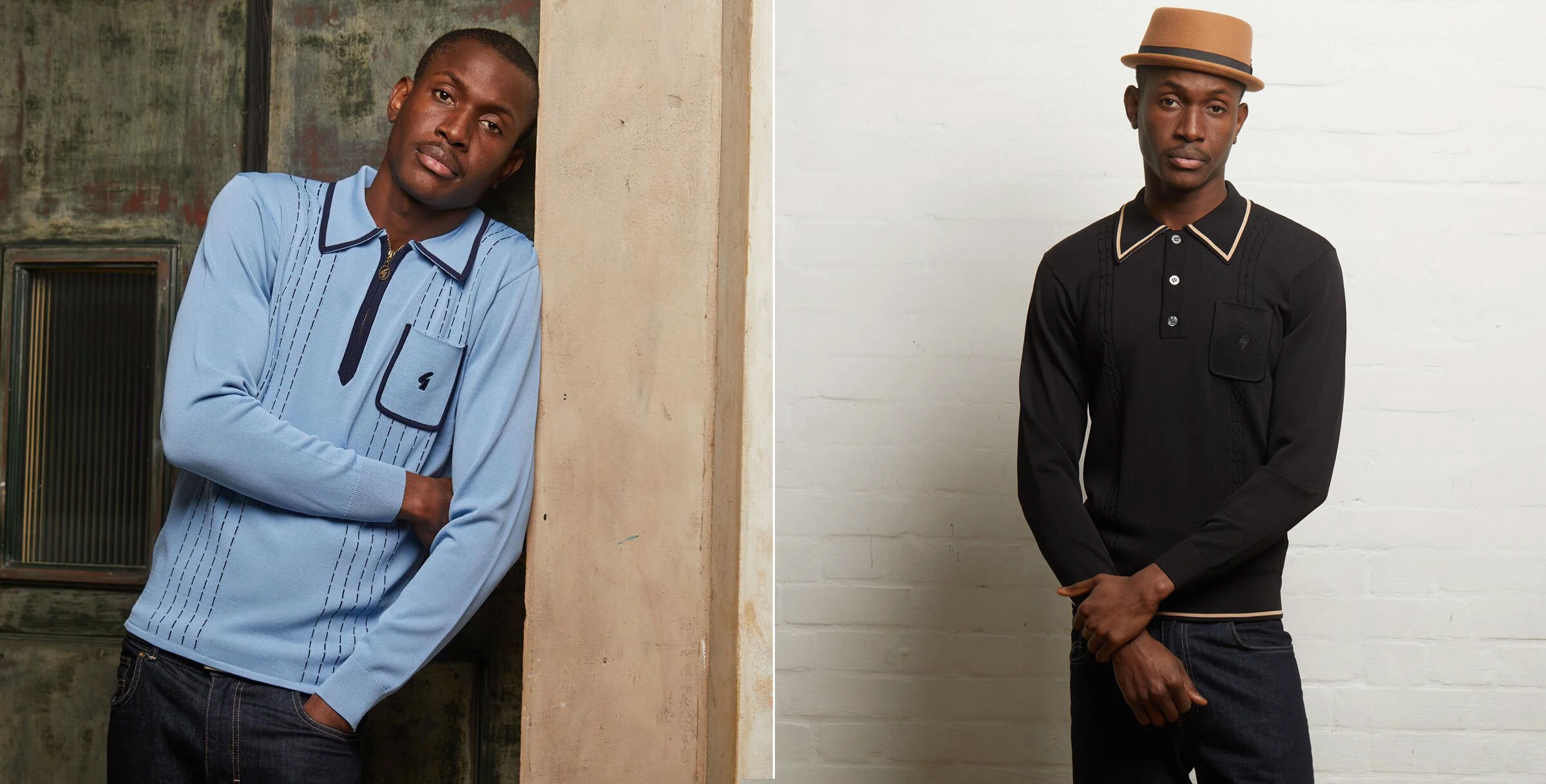 Gabicci Archive resissues Darron polo in blue and Ned polo in black