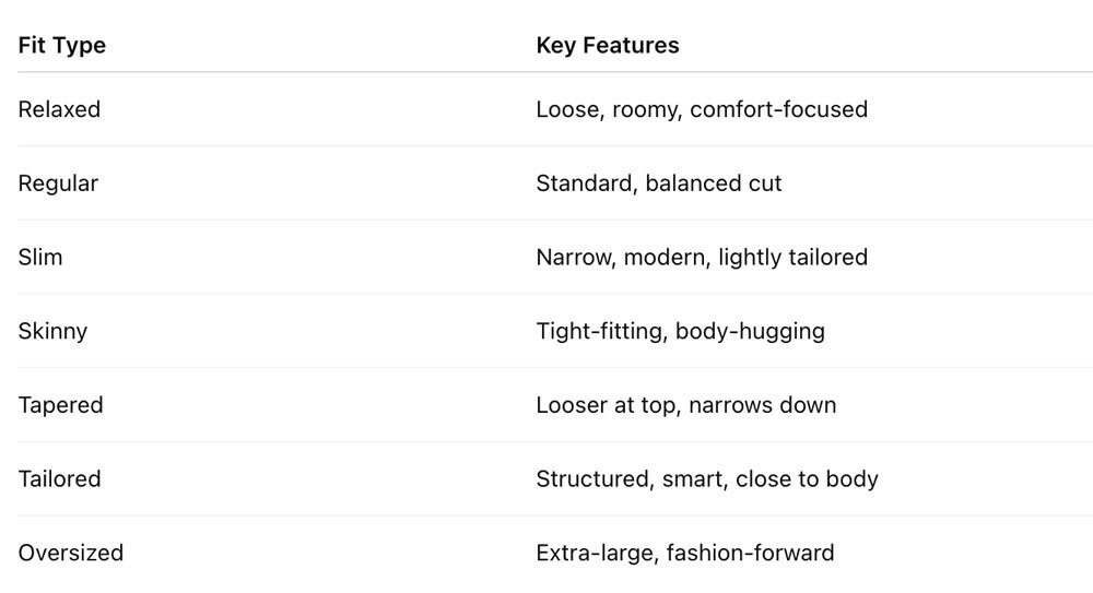 Types of Clothing Fits
